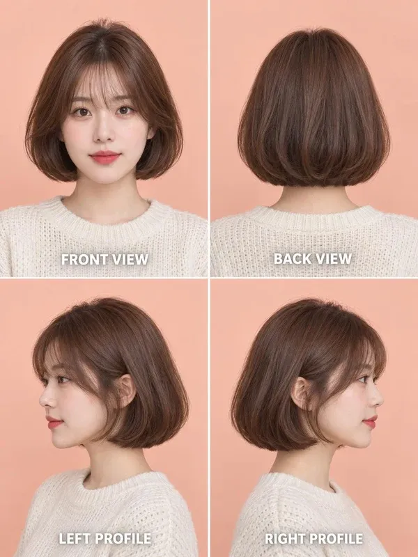 บ๊อบปลายงุ้ม (C-Curl Bob) มุมหน้า หลัง ข้างซ้าย ข้างขวา สำหรับผู้หญิง