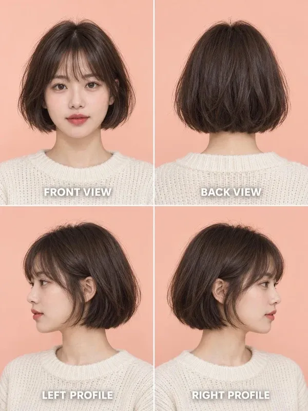 เฟรนช์บ๊อบ (French Bob) มุมหน้า หลัง ข้างซ้าย ข้างขวา สำหรับผู้หญิง