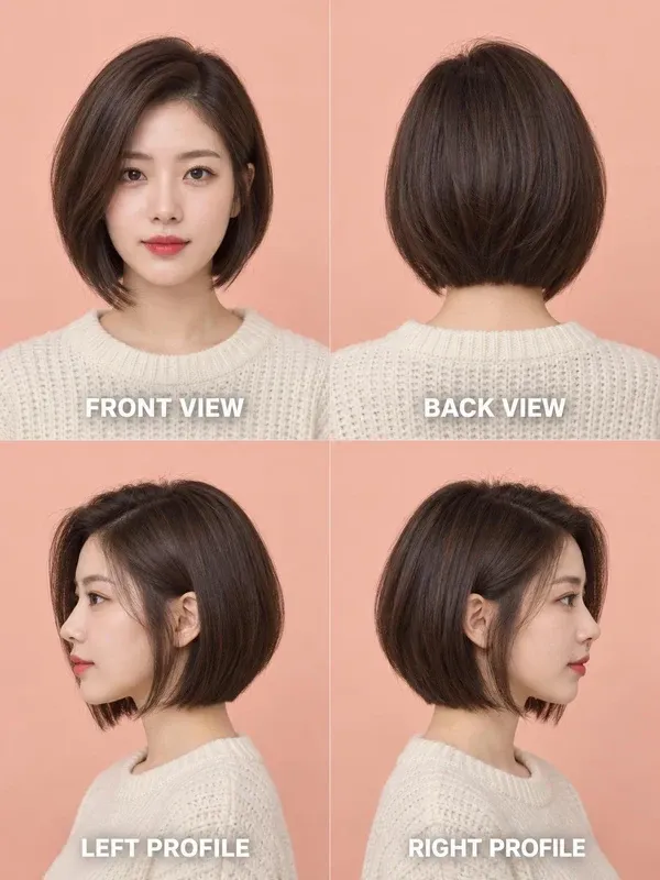 บ๊อบหน้ายาวหลังสั้น (A-Line Bob) มุมหน้า หลัง ข้างซ้าย ข้างขวา สำหรับผู้หญิง