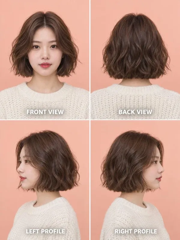 บ๊อบลอน (Wavy Bob) มุมหน้า หลัง ข้างซ้าย ข้างขวา สำหรับผู้หญิง