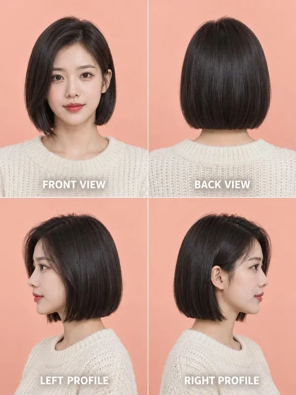 บ๊อบทัดหู (Tucked Side-Part Bob) มุมหน้า หลัง ข้างซ้าย ข้างขวา สำหรับผู้หญิง
