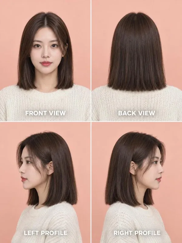 ผมสั้นประบ่าตรง (Straight Shoulder Lob) มุมหน้า หลัง ข้างซ้าย ข้างขวา สำหรับผู้หญิง