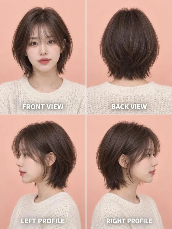 ฮัชคัท (Hush Cut) มุมหน้า หลัง ข้างซ้าย ข้างขวา สำหรับผู้หญิง