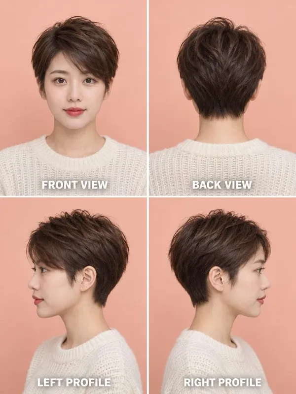 พิกซี่คัต (Pixie Cut) มุมหน้า หลัง ข้างซ้าย ข้างขวา สำหรับผู้หญิง