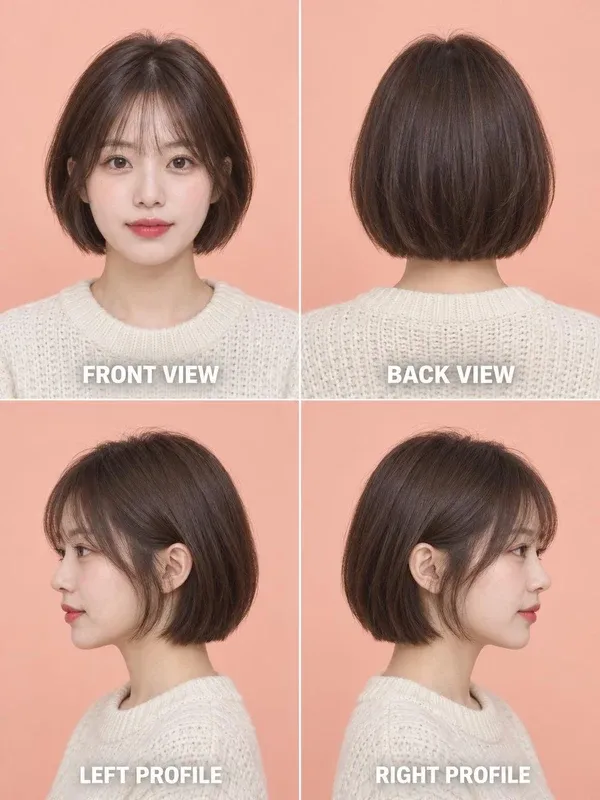 ผมสั้นหน้าม้าซีทรู (Short Hair with See-Through Bangs) มุมหน้า หลัง ข้างซ้าย ข้างขวา สำหรับผู้หญิง