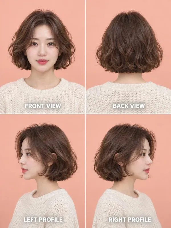 ผมสั้นดัดลอน (Short Body Perm) มุมหน้า หลัง ข้างซ้าย ข้างขวา สำหรับผู้หญิง
