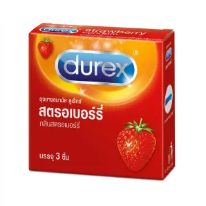 Durex Strawberry ถุงยางอนามัยกลิ่นสตรอเบอร์รี ขนาด 52.5 มม.