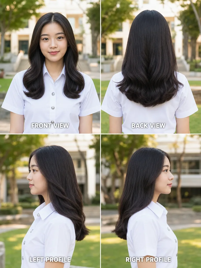 Loose Waves Thai graduation women's hairstyle — front, back, left & right