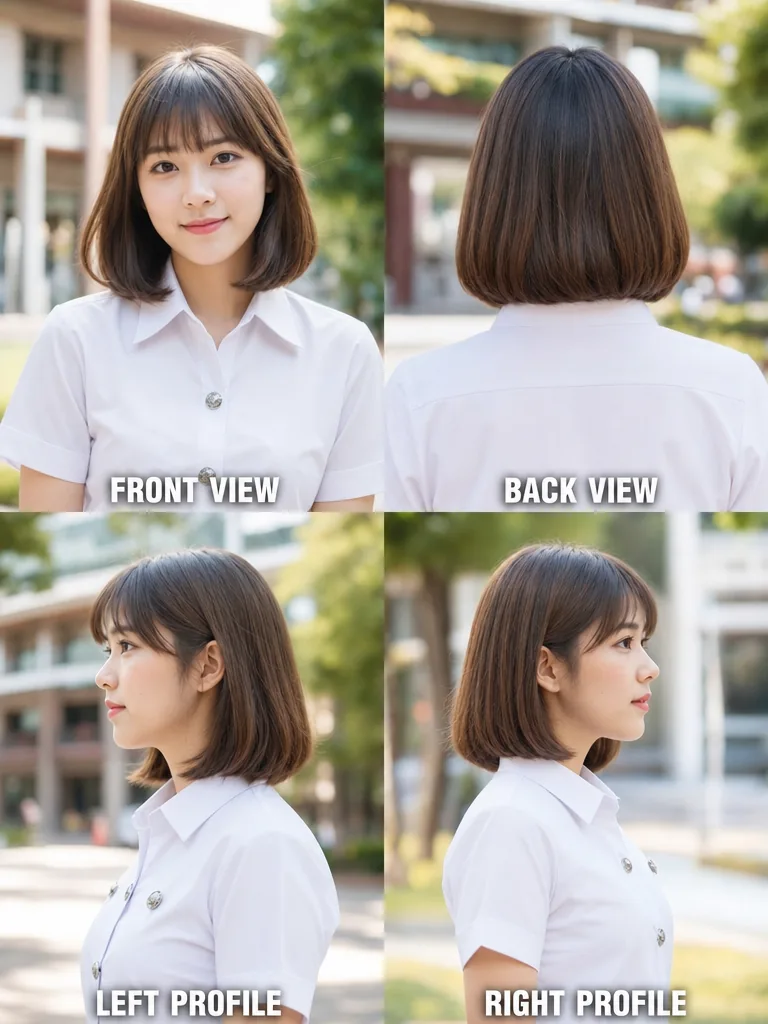 Quick Short Style Thai graduation women's hairstyle — front, back, left & right