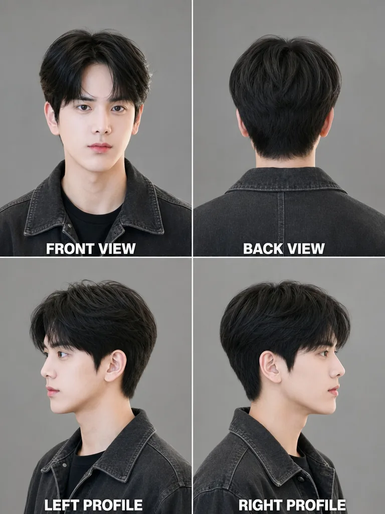 Comma Hair Korean men's hairstyle — front, back, left & right profile