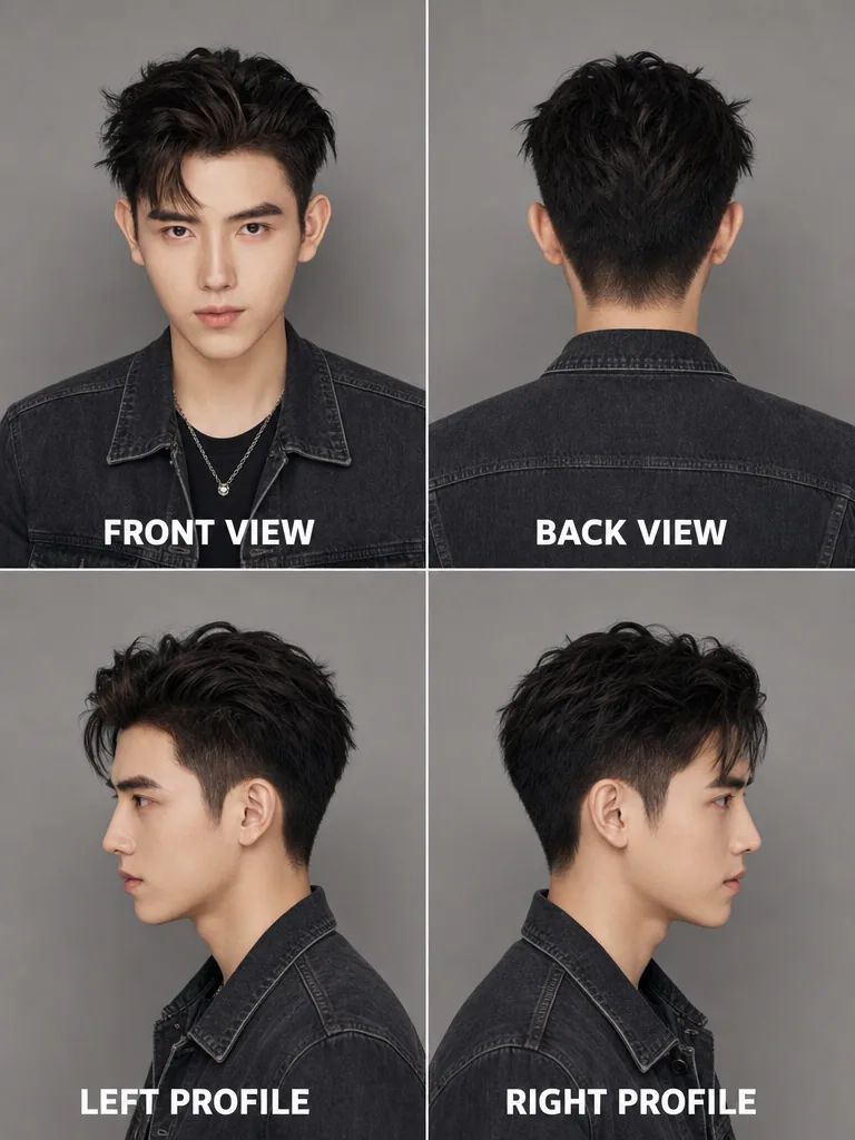 Two Block Korean men's hairstyle — front, back, left & right profile