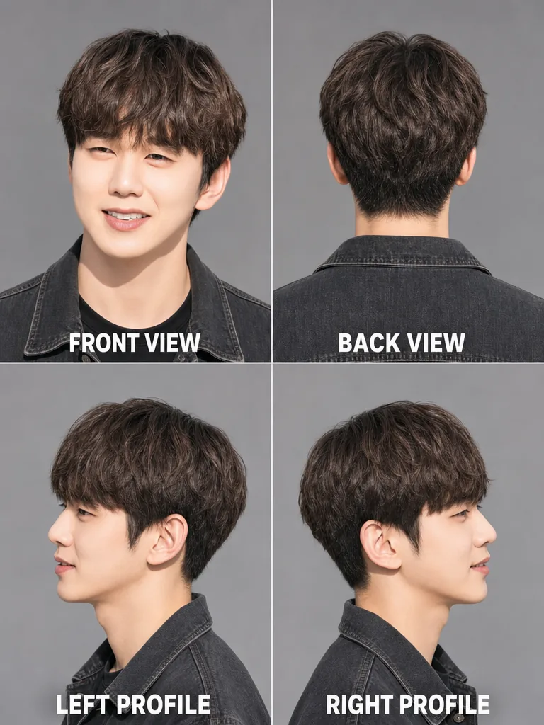 Korean Perm Korean men's hairstyle — front, back, left & right profile