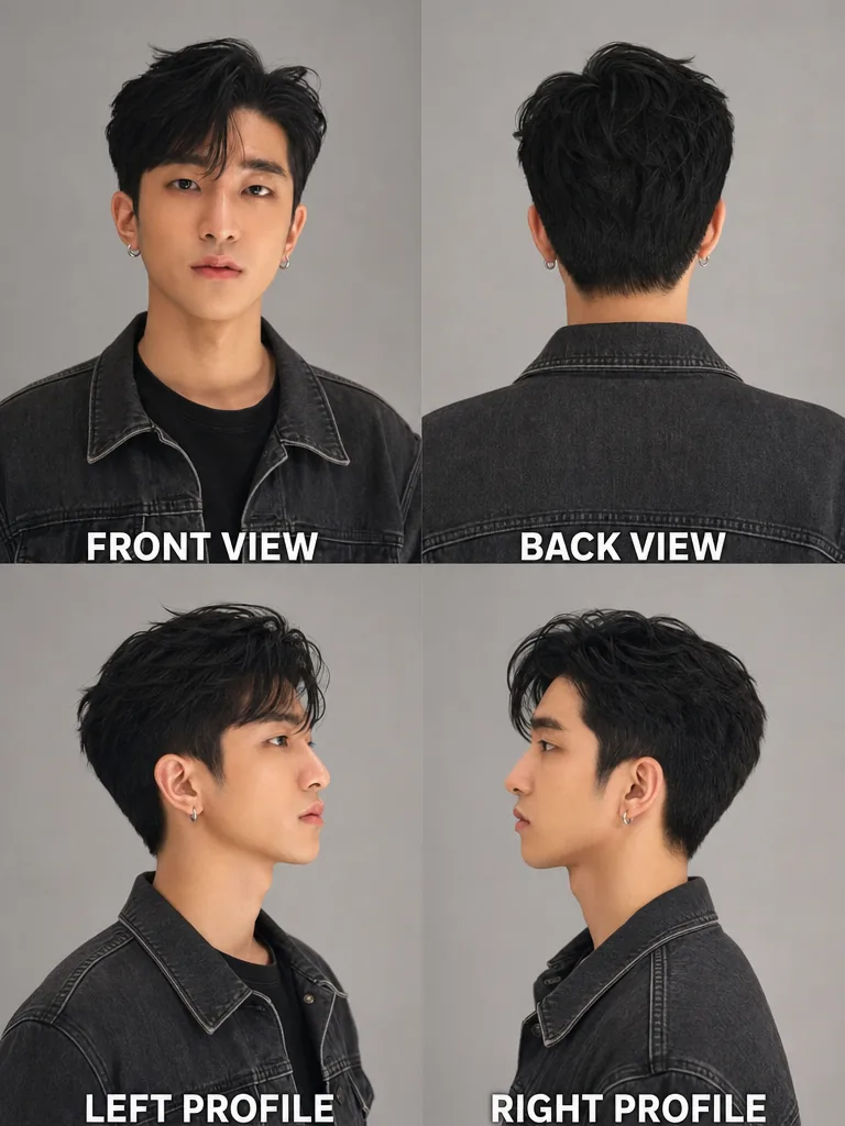 Kpop Hairstyle Korean men's hairstyle — front, back, left & right profile