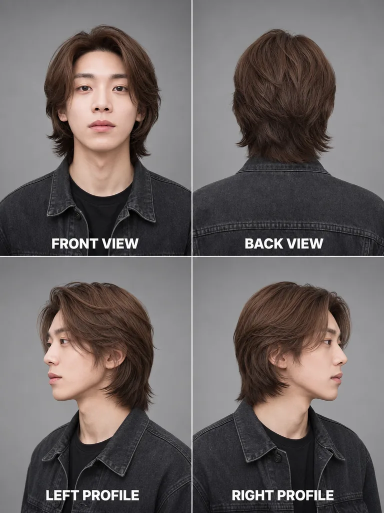Natural Flow Korean men's hairstyle — front, back, left & right profile