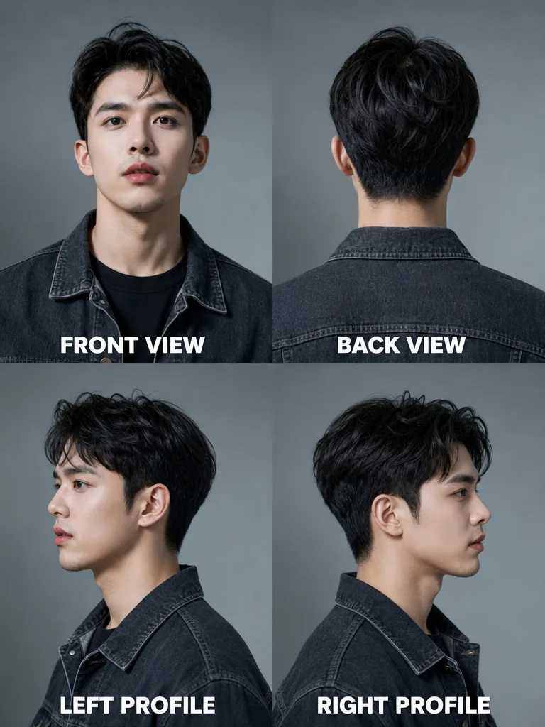 Korean Medium Hairstyle Korean men's hairstyle — front, back, left & right profile